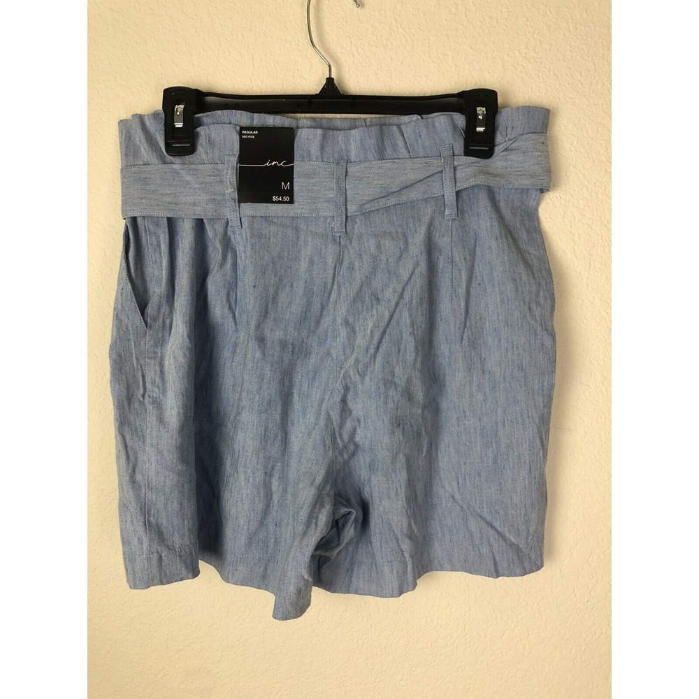 INC Women Shorts Linen Midi Paperbag Tie Waist Chambray Sz Medium M Blue - Picture 5 of 9